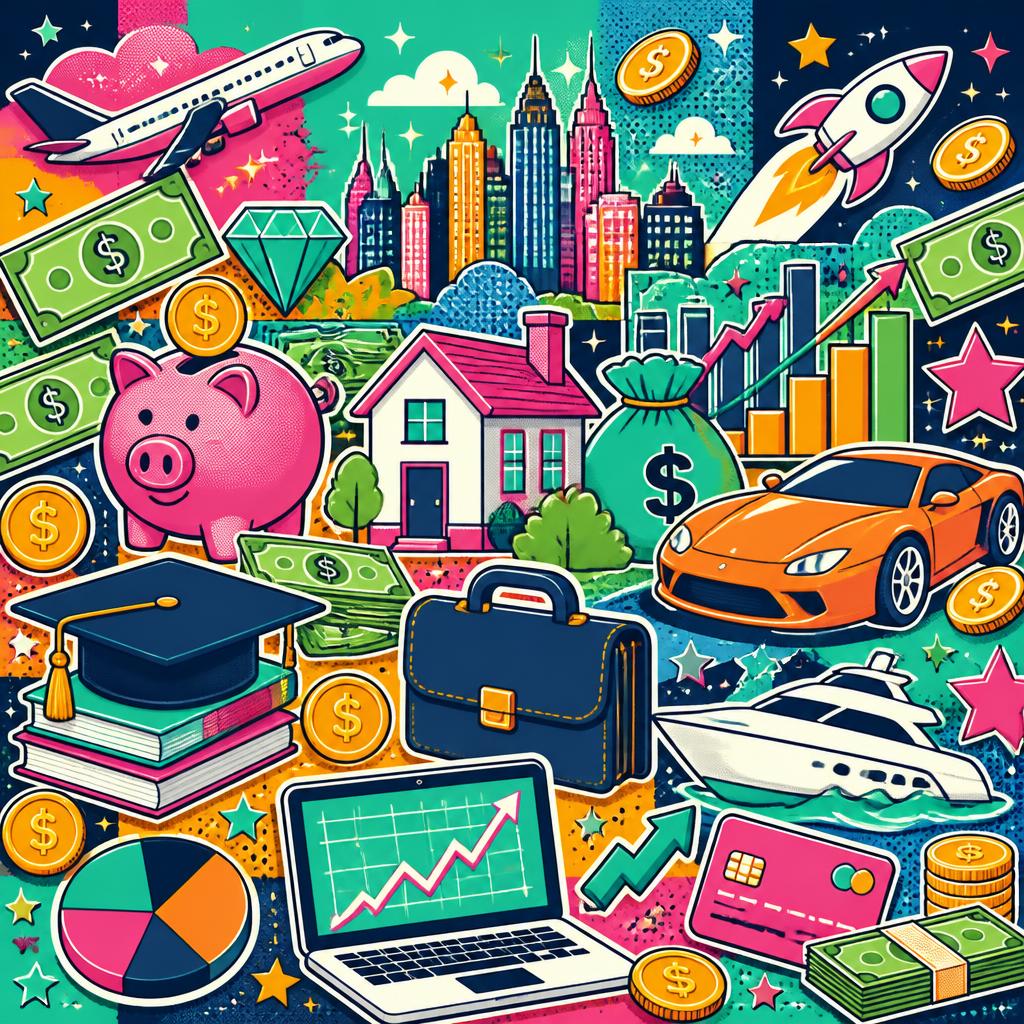 The OH BOY! game board, a colorful collage of money, jobs and city life